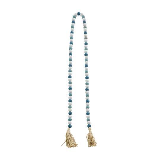 Blue Wood Beaded Garland with Tassel